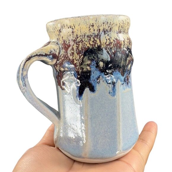 Primitive Style Hand Made Pottery Coffee Mug Cup Drip Glaze Signed By Artist VTG - Picture 10 of 15
